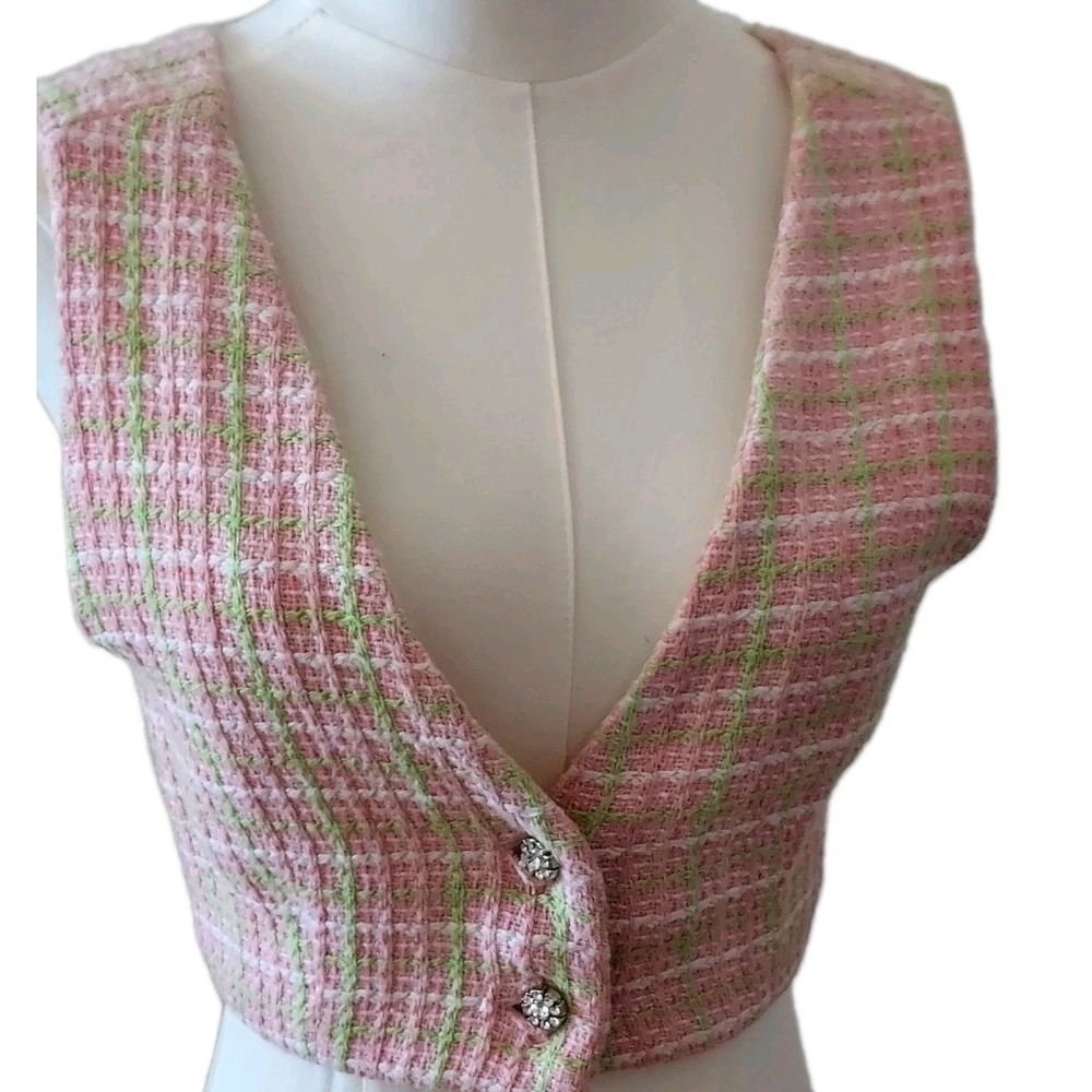 Zara Women Pastel Sleeveless Button Up V-Neck Crop Vest Tank Top Size XS Easter